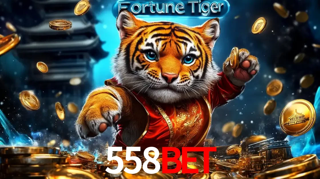 Imagem promocional do jogo de slot Fortune Tiger, com um tigre majestoso em traje tradicional cercado por uma fortuna em moedas de ouro, disponível agora no cassino 558bet.